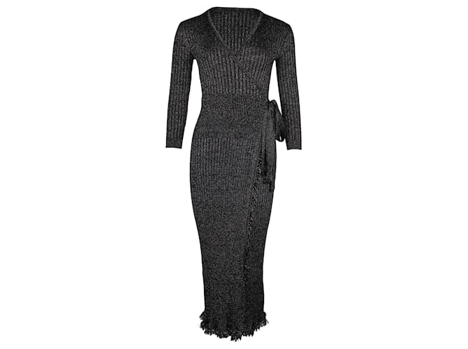 Diane von Furstenberg Robe portefeuille Bobbi en laine mérinos noire  ref.870068
