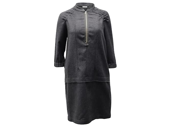 Marni Half Zip Dress in Gray Wool Grey  ref.870070