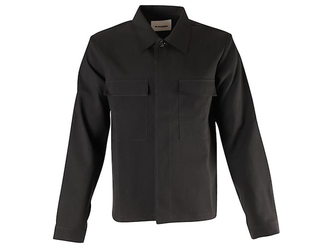 Camicia con taschino oversize Jil Sander in lana nera Nero  ref.870079