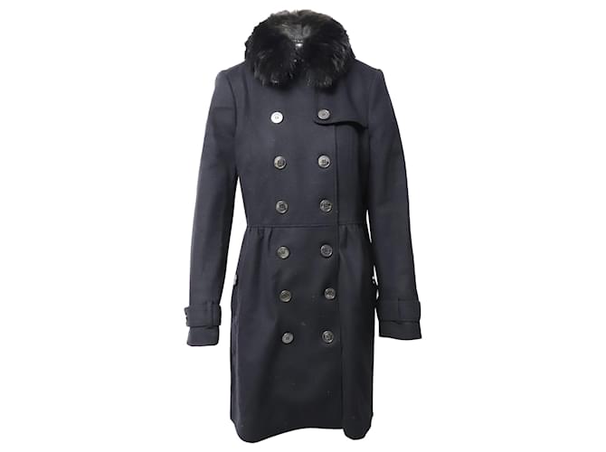 Burberry Trench coat con collo tosato in lana nera Nero  ref.870096