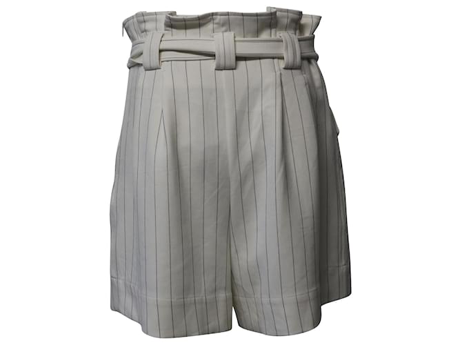 Ganni Pin Stripe Paperbag Shorts in White Print Polyester  ref.870123