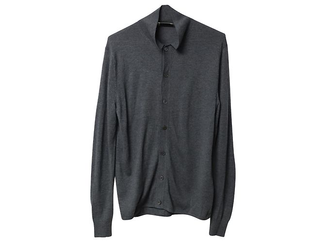 Acne Studios Buttondown-Strickjacke mit Kragen aus grauer Wolle