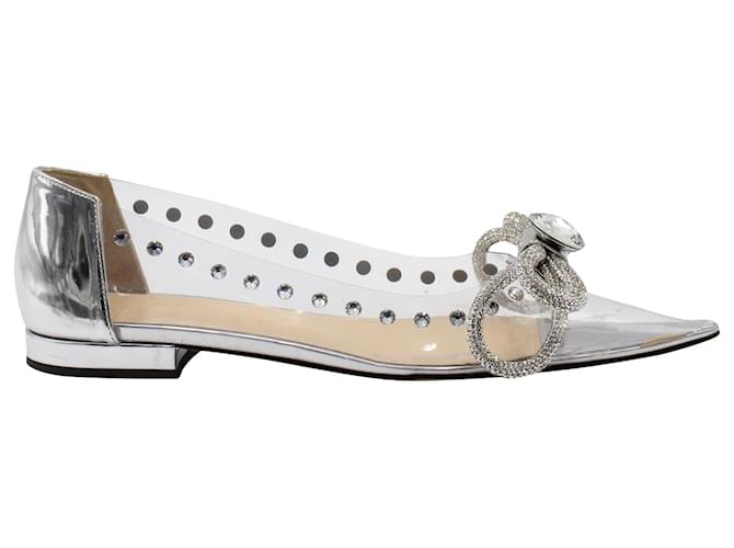 Mach & Mach Double Bow Flat Shoes in Silver PVC Silvery Metallic Plastic  ref.870131