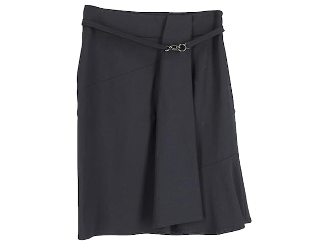 Max Mara A-line Wrap Skirt Style with Side Pleat in Black Wool  ref.870139
