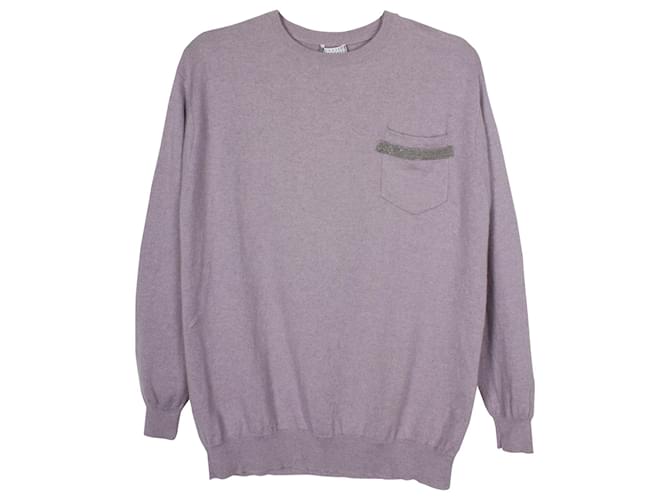 Brunello Cucinelli Embellished Crewneck Sweater in Pastel Purple Cashmere Wool  ref.870141