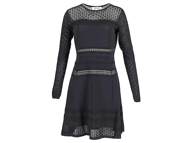 Diane Von Furstenberg Lace Pattern Mini Dress in Black Rayon Cellulose fibre  ref.870145