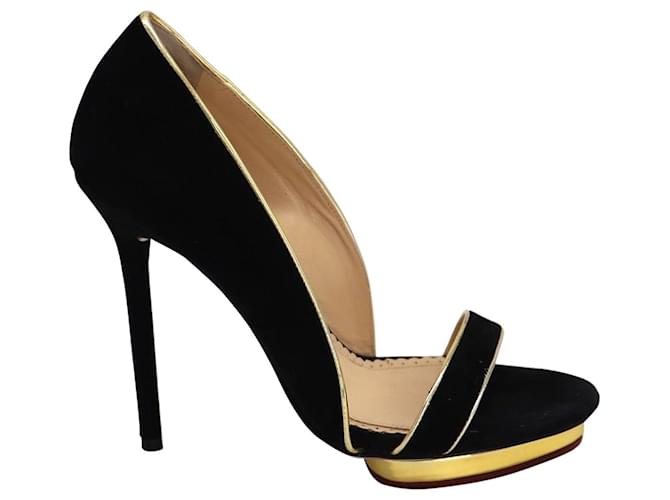 Charlotte Olympia Christine Open Toe Sandals in Black Suede  ref.870147