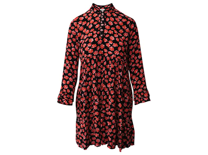 Ganni Lindale Floral Print Mini Dress in Black and Red Viscose  Cellulose fibre  ref.870160