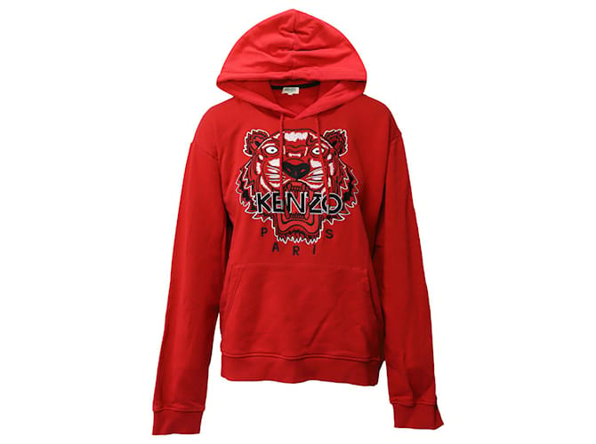 Kenzo Embroidered Tiger Hoodie in Red Cotton  ref.870167