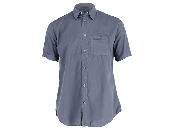 Maison Martin Margiela Maison Margiela Short Sleeved Shirt with Studded Pockets in Navy Blue Cotton  ref.870170