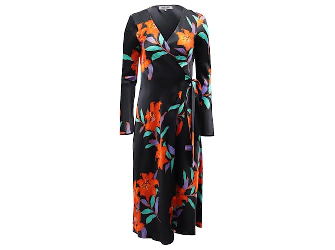 Diane von Furstenberg Tilly Argos Midi Wrap Dress in Black Silk  ref.870176