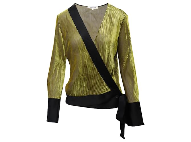 Blusa Wrap Diane Von Furstenberg em Viscose Dourada e Preta Multicor Fibra de celulose  ref.870178