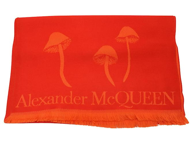 Echarpe retangular de caveira Alexander McQueen em lã vermelha Vermelho  ref.870180