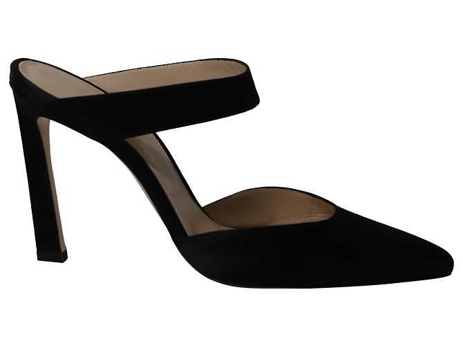 Stuart Weitzman Eventually High Heel Mules in Black Satin