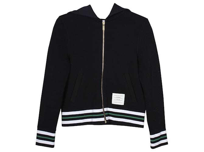 Felpa con cappuccio con zip Thom Browne Varsity in cotone blu navy  ref.870182