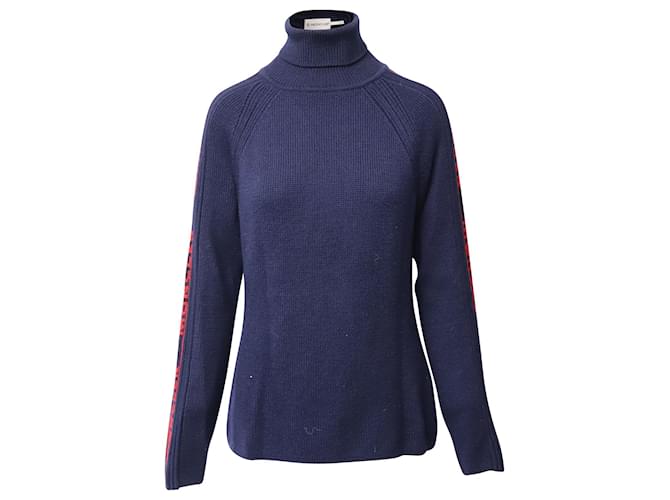 Pull Moncler à col roulé et logo en laine bleue et rouge Multicolore  ref.870202