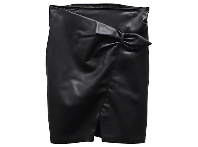 Nanushka Tie-Waist Asymmetrical Mini Skirt in Black Faux-Leather Polyester Synthetic Leatherette  ref.870206