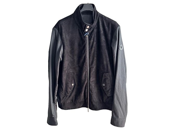 Moncler Barelles black suede bomber jacket