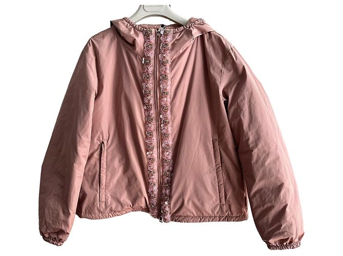 Moncler Argent embellished bomber down jacket Pink