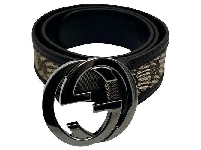 Cinto Louis Vuitton Interlocking Buckle Bege Couro e Lona