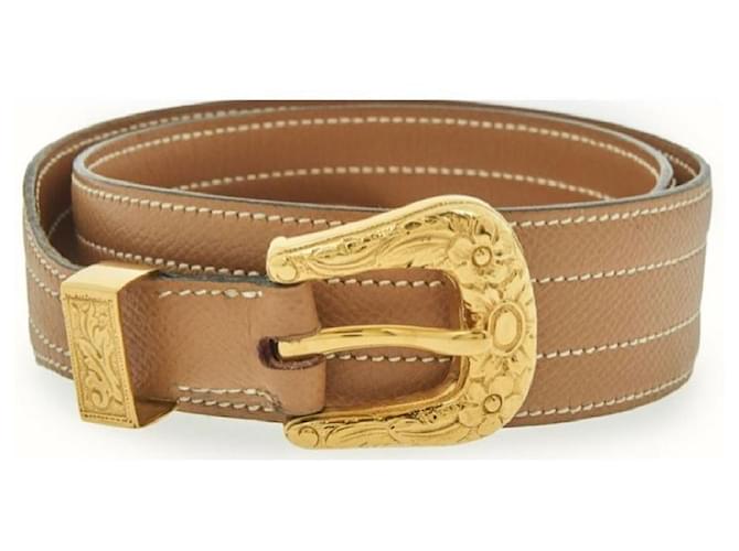 Hermès Belts Caramel Gold hardware Leather Gold-plated  ref.870404