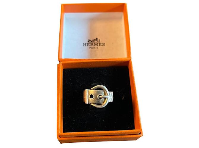 Hermès ring, buckle pattern Silvery Silver  ref.870406