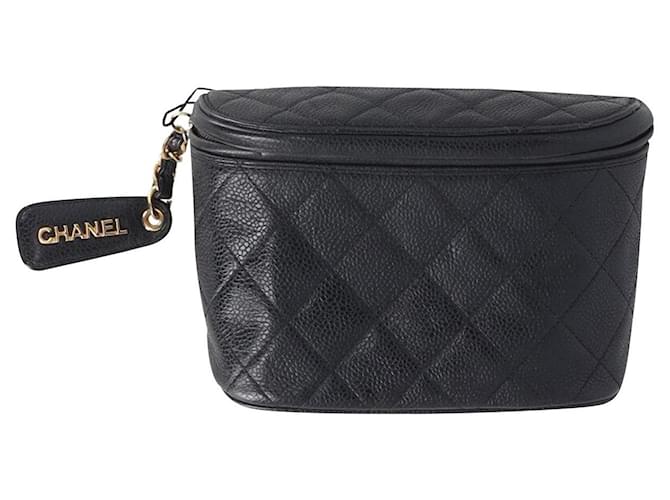 Riñonera Chanel Vintage en piel caviar negra Negro Cuero  ref.870518