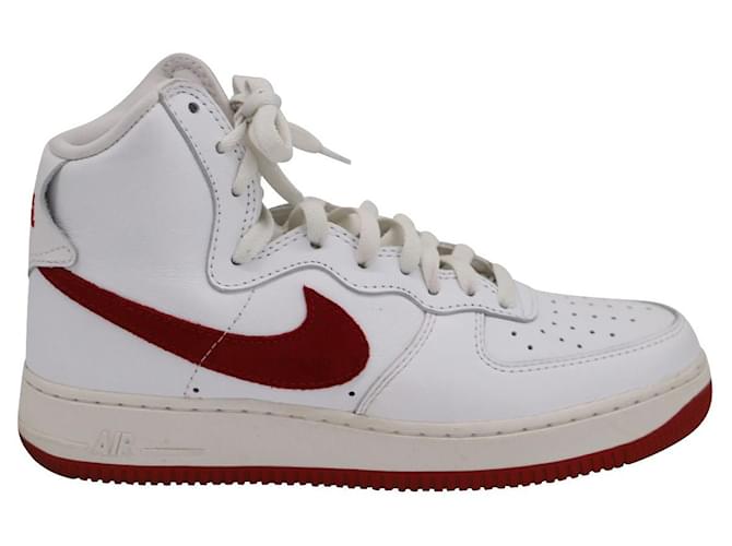 Autre Marque Nike Air Force 1 Sneakers alte 'Nai Ke' in Pelle Bianco Rosso  ref.870525