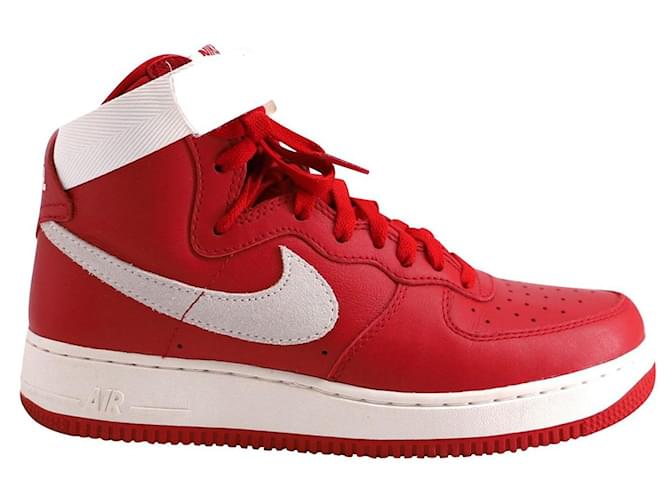 Força Aérea Nike 1 Tênis alto 'Nai Ke' em couro Summit vermelho e branco para academia  ref.870545