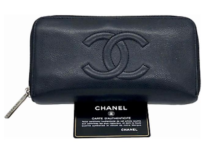 Chanel Carteira de couro preto CC Caviar Couros exóticos  ref.870605