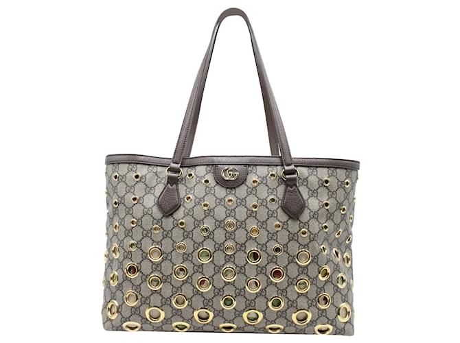 Gucci GG Supreme Medium Eyelet Ophidia Tote Bag in Brown Coated Canvas Cloth  ref.870620