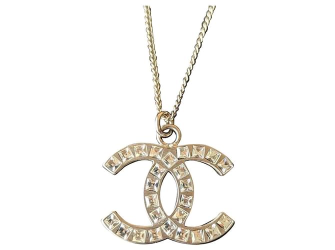 Chanel CC B12P-Logo klassische quadratische Kristallhalskette SHW-Box-Rechnungsanhänger Silber Metall  ref.870939