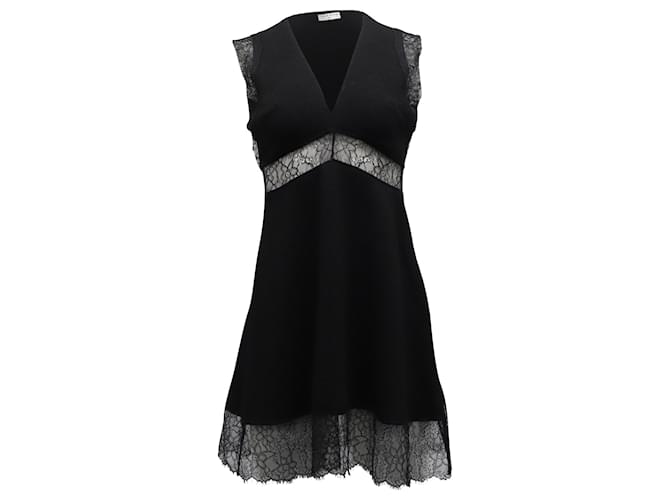 Sandro Sleeveless V-Neck Lace Mini Dress in Black Polyester  ref.870950