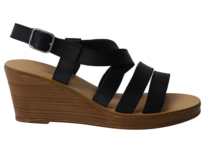 Apc a.P.C. Cléo Wedge Sandals in Black Leather  ref.870961