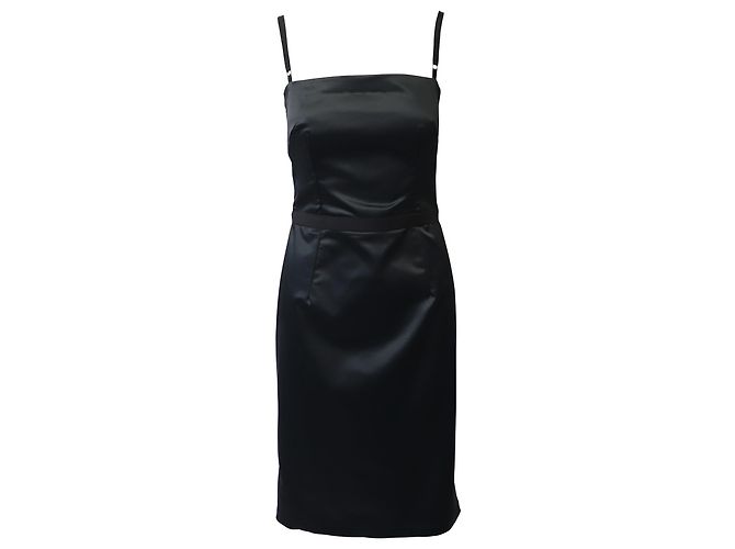 Dolce & Gabbana Spaghettiträger-Midikleid aus schwarzem Polyamid