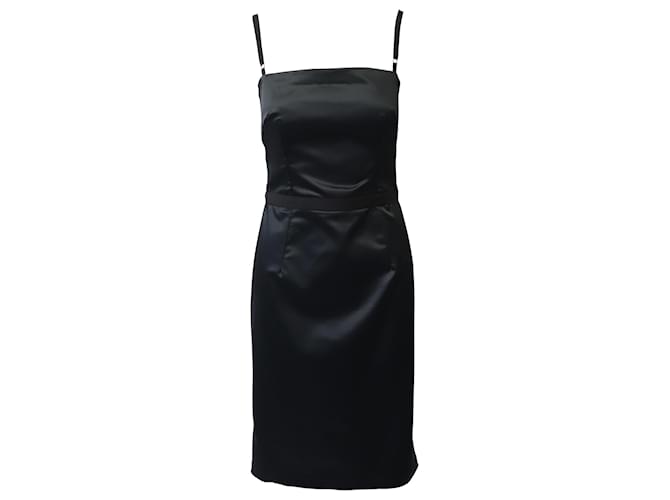 Dolce & Gabbana Robe mi-longue à bretelles spaghetti en polyamide noir Nylon  ref.870968