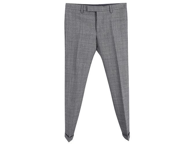 Saint Laurent Check Suit Trousers in Grey Wool