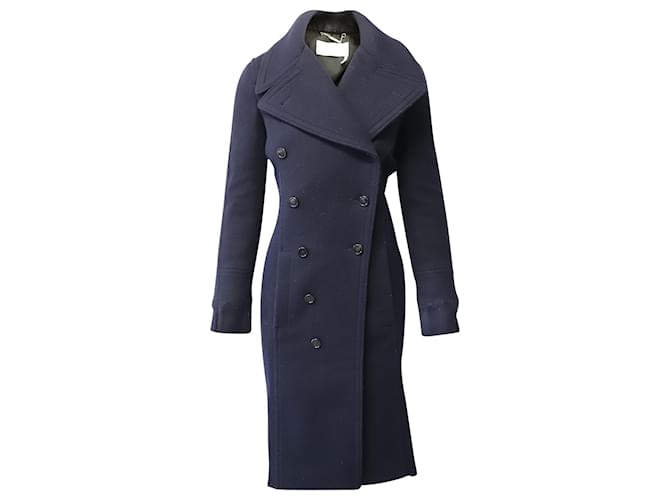 Chloé Chloe Mid-Length Double-Breasted Coat in Navy Blue Wool  ref.870978