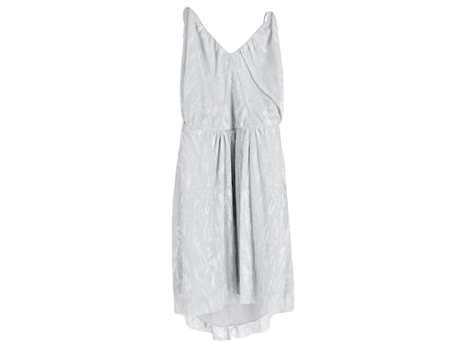 Iro Louxor Gathered Metallic Knitted Mini Dress in Silver Polyester Silvery  ref.870981