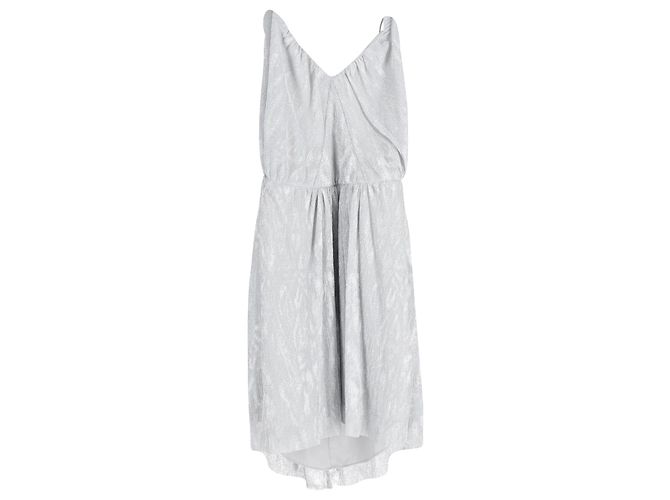 Iro Louxor Gerafftes Metallic-Strick-Minikleid aus silberfarbenem Polyester