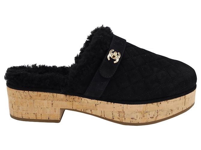Sabots Chanel Turn Lock en Daim Noir