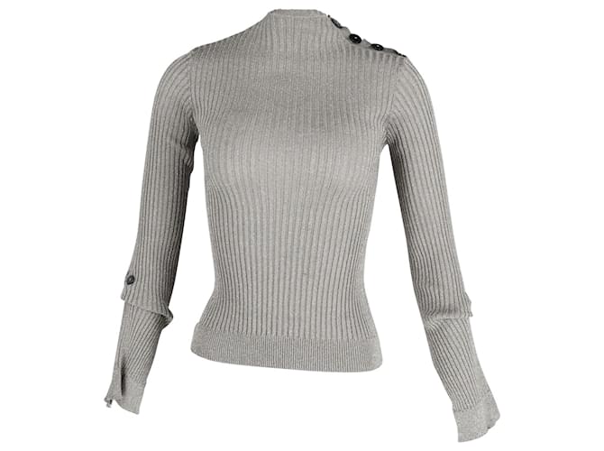 Roland Mouret Ribbed Long Sleeve Top in Metallic Grey Viscose Cellulose fibre  ref.870986