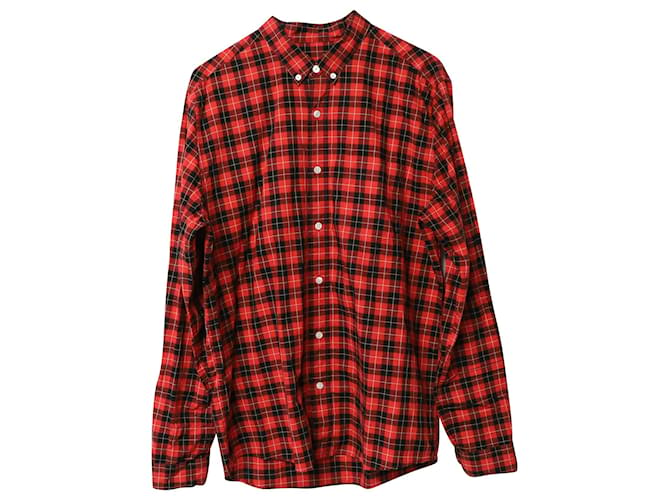 Ami Paris Check Plaid Button Down Shirt in Red Cotton   ref.871002