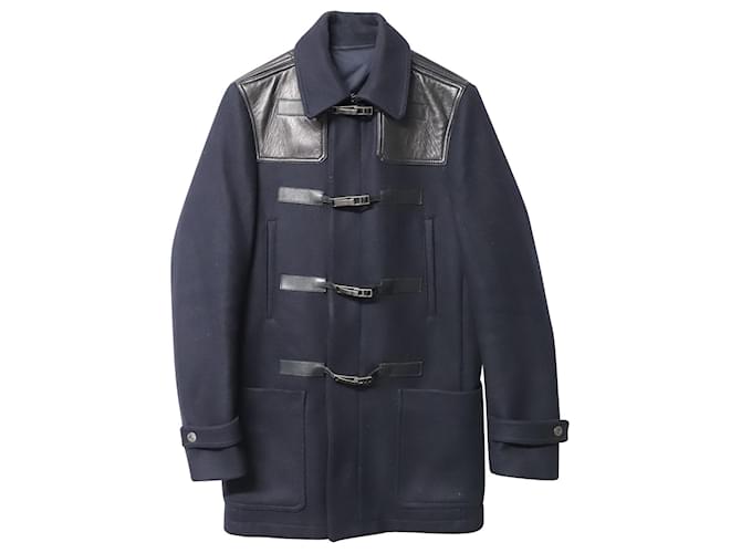 Valentino Garavani Valentino Duffle Coat com detalhe de couro no ombro em lã azul marinho  ref.871012