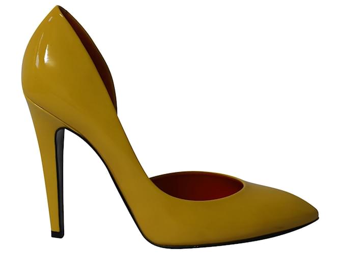 Zapatos de tacón Bottega Veneta D'Orsay en charol amarillo Cuero  ref.871013