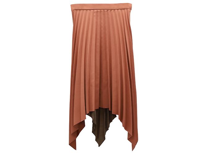 Acne Studios Electric-Pleated Asymmetrical Midi Skirt in Orange Wool Blend