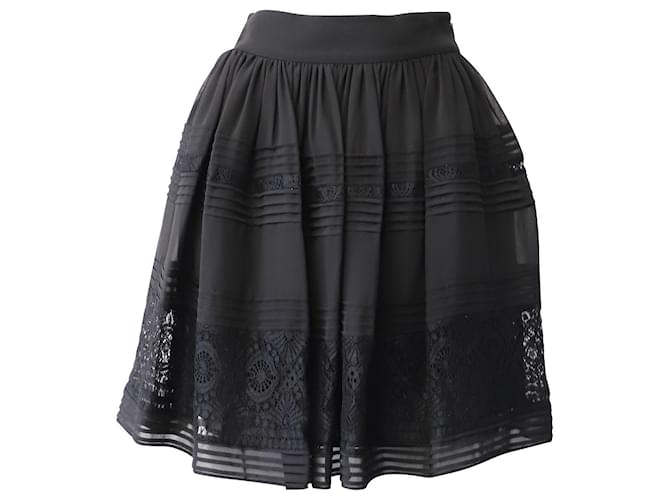 Temperley London Alice by Temperley Lace Flared Mini Skirt in Black Polyester  ref.871035