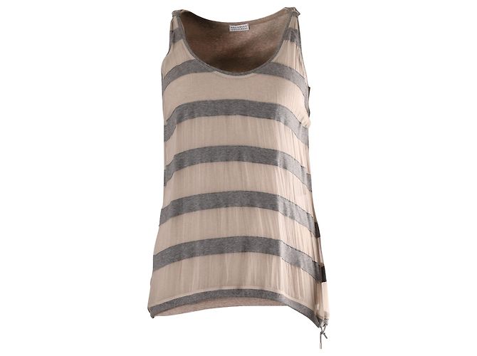 Brunello Cucinelli Top sin mangas a rayas en seda gris
