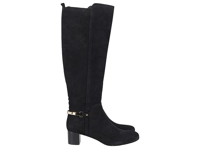 Tory Burch Bottes Cavalières Jess en Daim Noir Suede  ref.871049