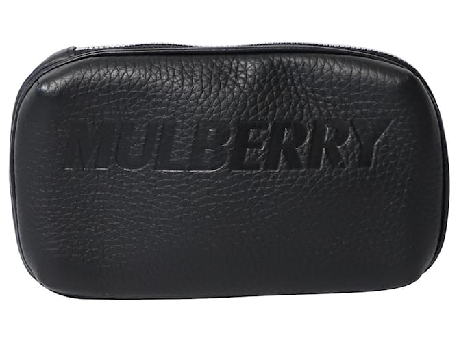 Bolso monedero con cordón Mulberry en cuero negro  ref.871056
